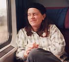 Denice Franke on a train in Europe